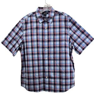 Claiborne Blue Red White Check Short Sleeves Button Down Collar SZ XL